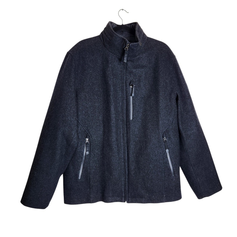 Tumi T-Tech Mens Wool Blend Full Zip Jacket Charcoal Gray Large Pocketed Coat